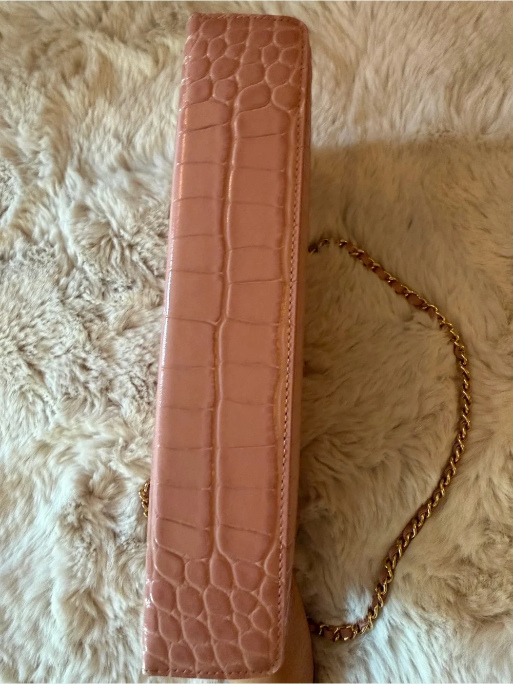 RARE NEW Chanel 26B Pink Embossed Croc Large 25cm Slim Vanity
